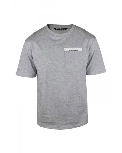 Palm Angels Gray Cotton T-Shirt With One-Button Pocket for men