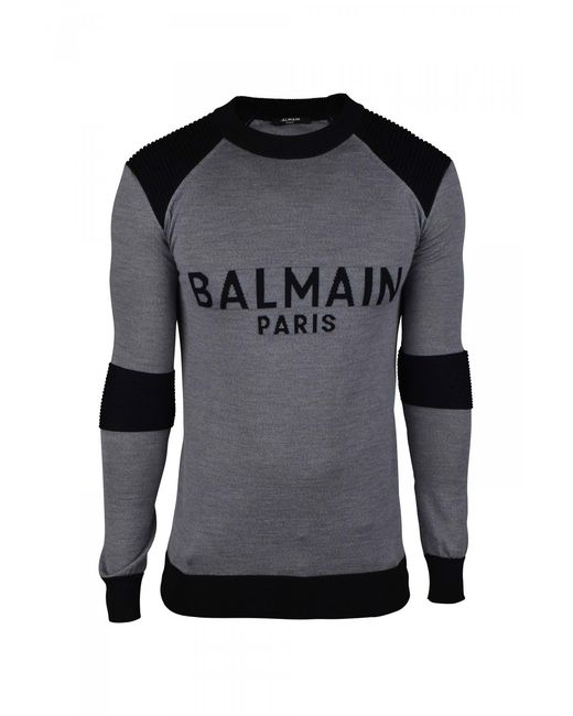 Balmain Fitted Wool Sweater With Logo in Black für Herren
