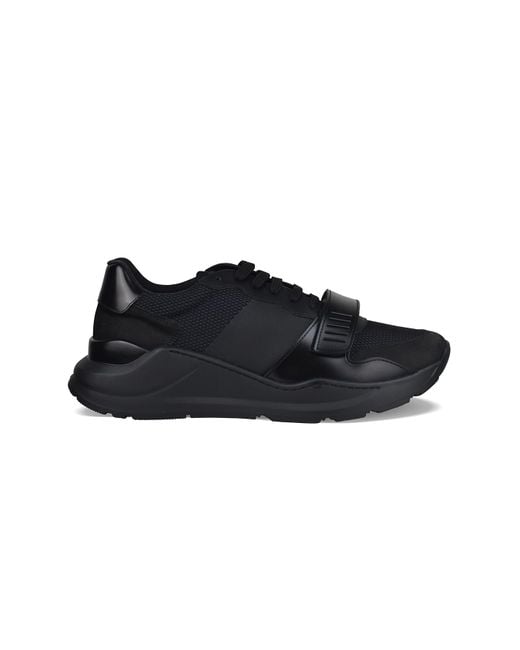 Burberry Black Ramsey Leather Canvas Sneakers for men