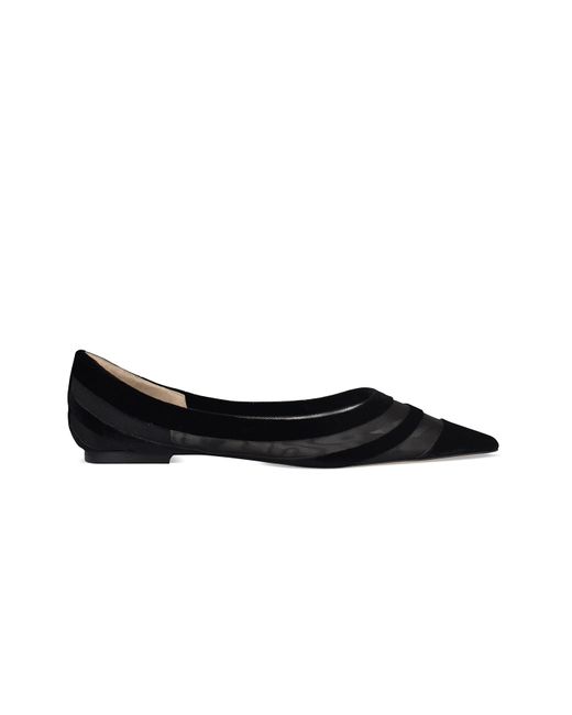 Jimmy Choo Black Love Tulle-trimmed Velvet Ballet Flats