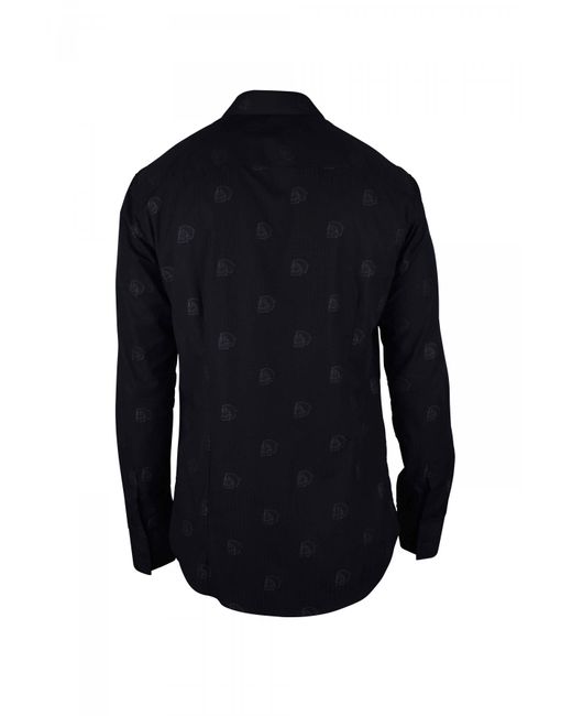 Philipp Plein Blue Skull Print Striped Cotton Shirt for men