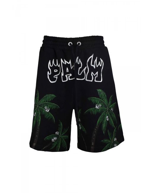 Palm Angels Black Cotton Shorts With Bold Flame Logo for men
