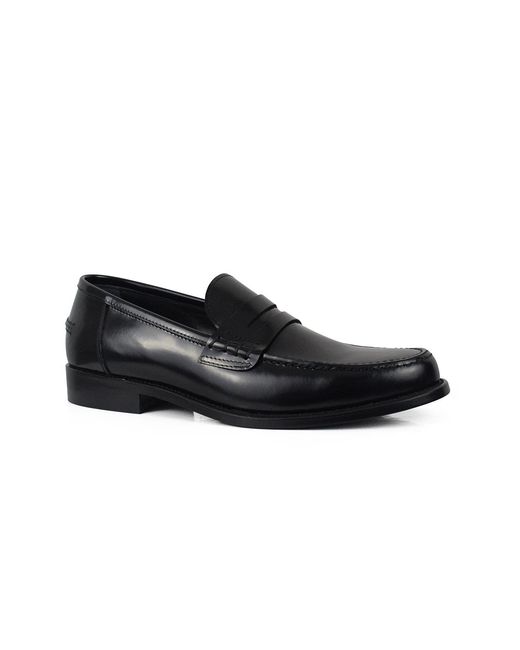 ALBERTO Black Leather Loafers for men