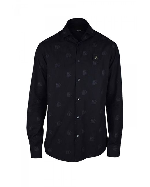 Philipp Plein Blue Skull Print Striped Cotton Shirt for men