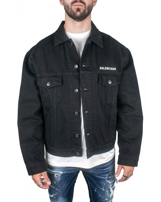 Balenciaga Black Denim Crew Logo Jacket for men