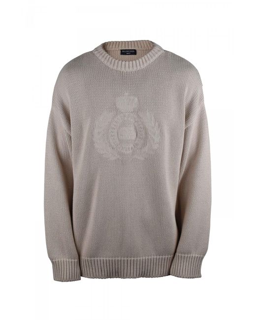 Balenciaga Gray Embroidered Logo Cotton Sweater for men