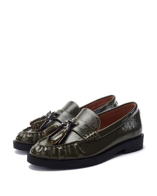 Moda In Pelle Black Fura Khaki Patent Leather