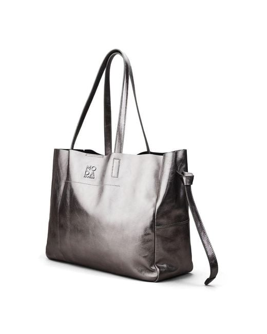 Moda In Pelle Gray Indie Bag Pewter Leather