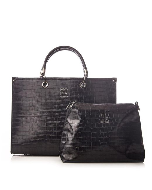 Moda In Pelle Marisa Bag Black Croc Print Porvair