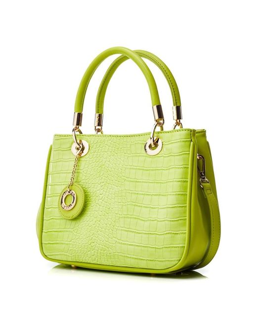 Moda In Pelle Mallie Bag Lime Green Croc Print Porvair