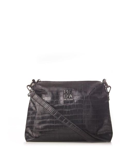 Moda In Pelle Marisa Bag Black Croc Print Porvair