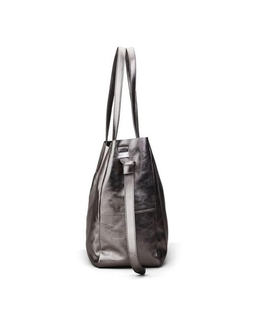 Moda In Pelle Gray Indie Bag Pewter Leather