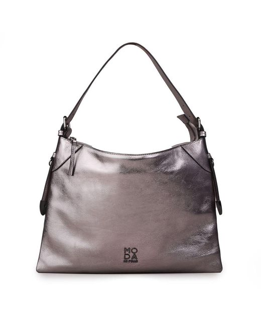 Moda In Pelle Gray Jasmine Bag Pewter Leather