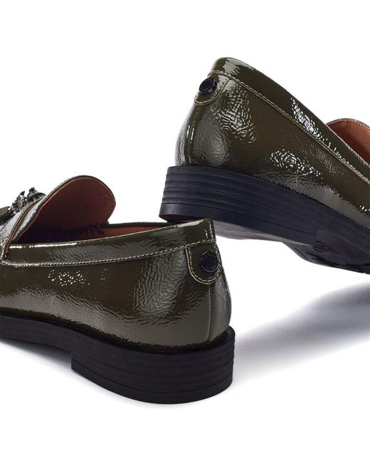 Moda In Pelle Black Fura Khaki Patent Leather