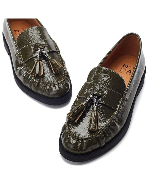 Moda In Pelle Black Fura Khaki Patent Leather