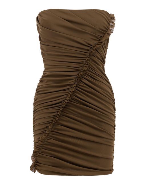 Alex Perry Brown Strapless Ruffle Powermesh Mini Dress