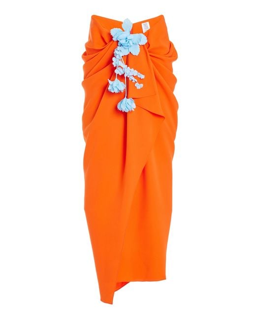 Rosie Assoulin Orange Sarong But So Right Floral-garland Gathered Silk Maxi Skirt