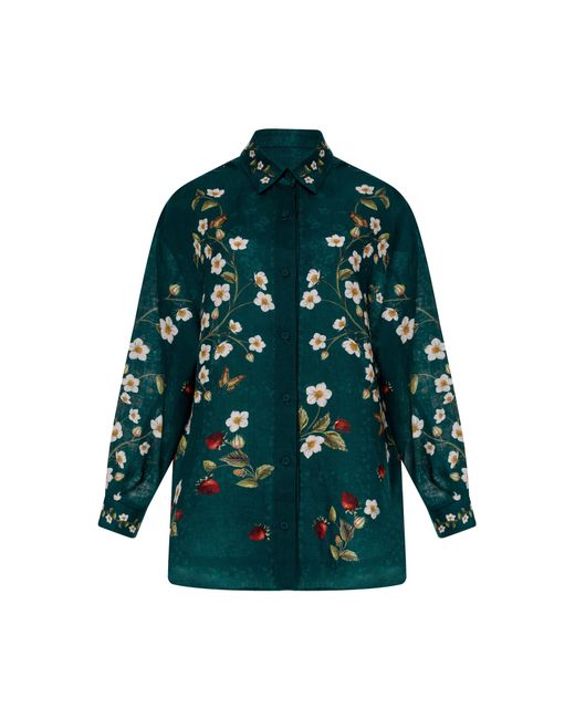 Agua Bendita Green Cecilia Floral Print Linen Top