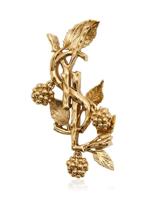 Saint Laurent Metallic Ysl Mulberry Metal Brooch