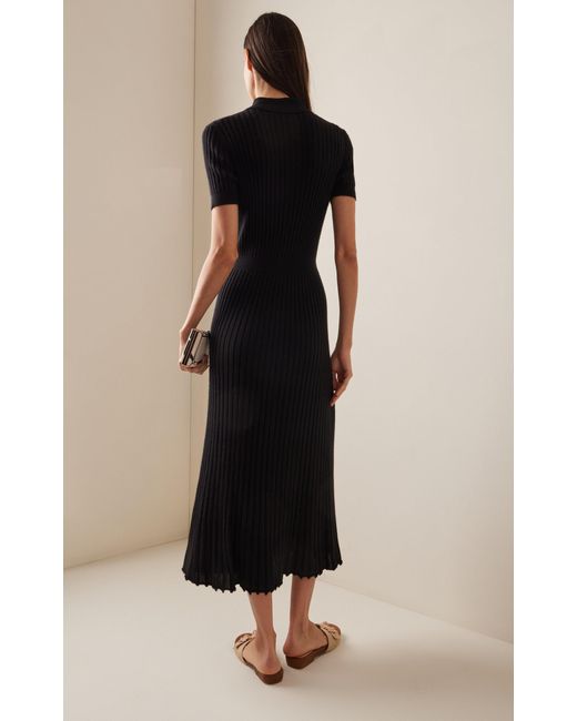 Gabriela Hearst Black Amor Ribbed Knit Cashmere-silk Polo Midi Dress
