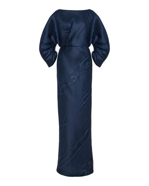 Oscar de la Renta Blue Puff-Sleeve Moire Silk-Gazar Caftan