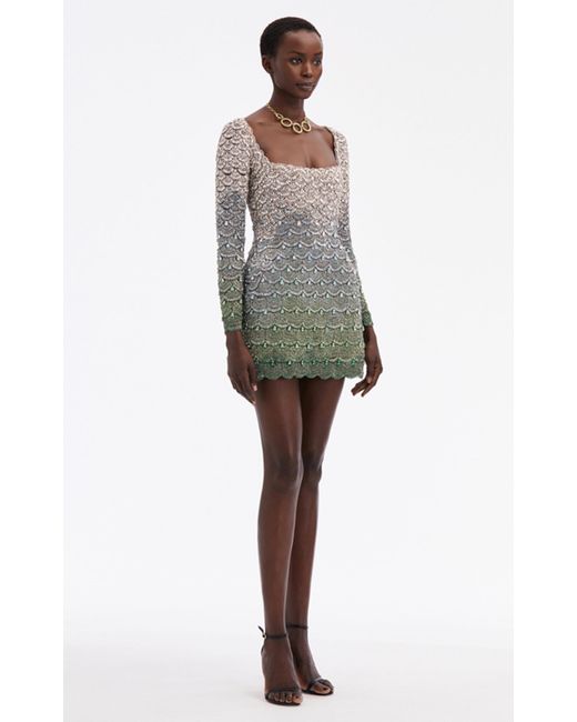 Oscar de la Renta Crystal-embroidered Mini Dress in Green | Lyst Oscar de la Renta Crystal-embroidered Mini Dress in Green | Lyst