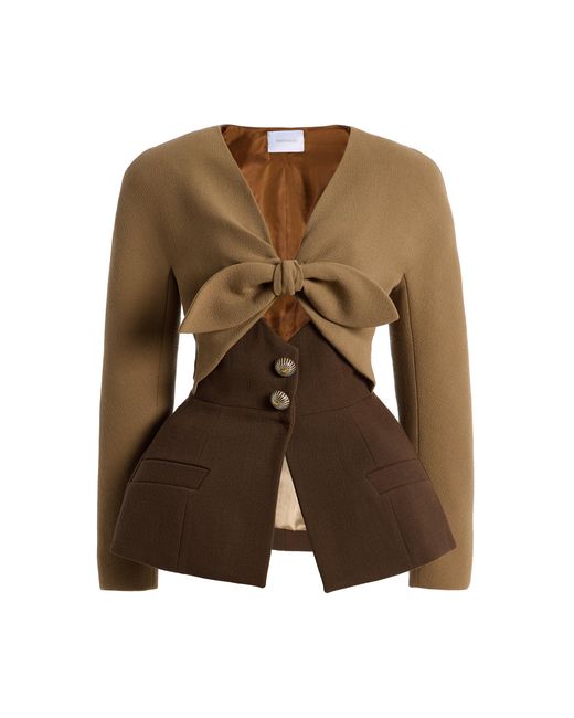 Harithand Brown Exclusive Contrast Bow Double Crepe Jacket
