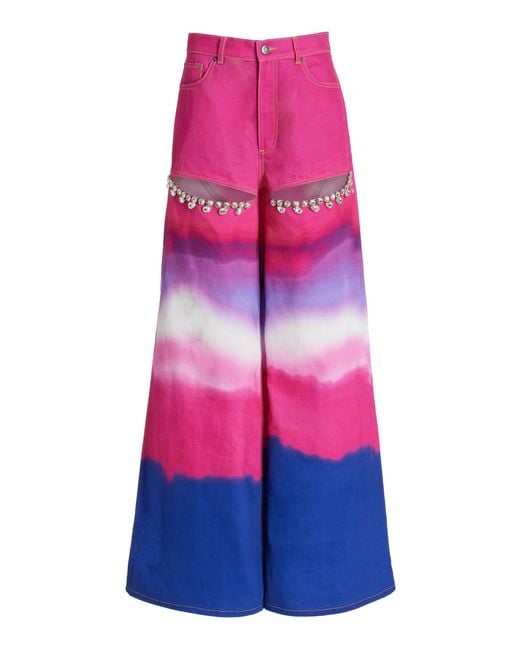 Area Pink Crystal-embellished Slit Ombre Rigid High-rise Wide-leg Jeans