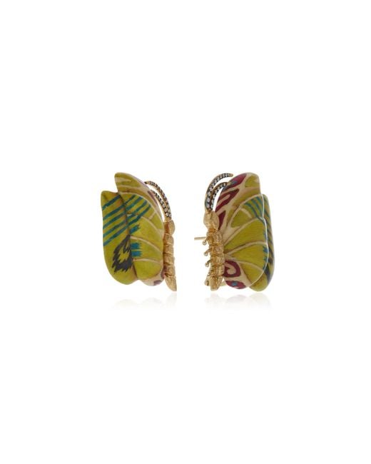Silvia Furmanovich Green 18k Yellow Gold Marquetry Wood Earrings for men