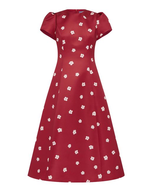 LEO LIN Red Marguerite Linen-Silk Midi Dress