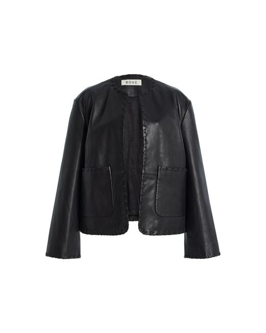 Rohe Black Blanket-Stitched Leather Jacket