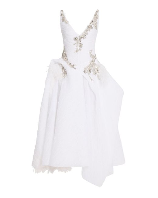 Erdem White Embellished Organza Cloque Maxi Dress