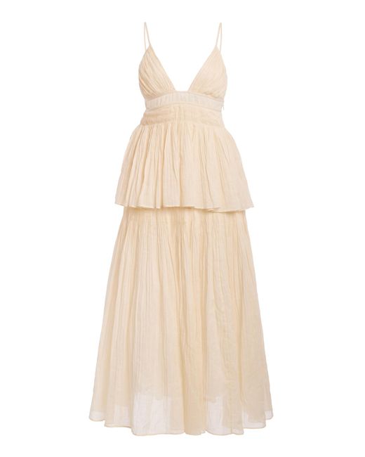 Ulla Johnson Natural Rosanna Peplum-Waist Midi Dress