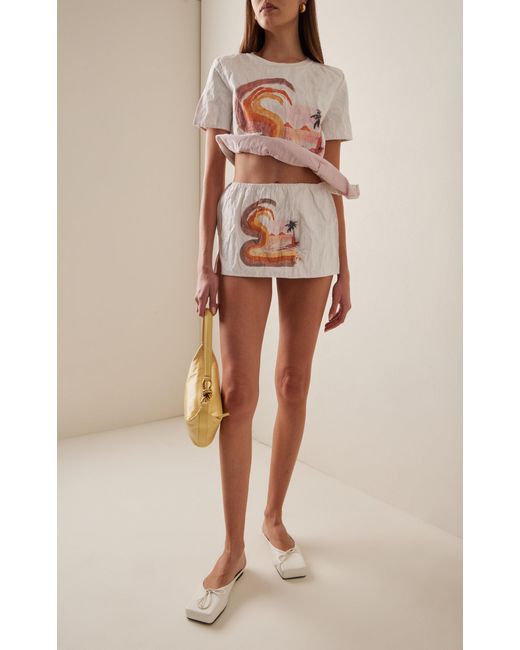Christopher Esber White Exclusive Surf-print Crushed-cotton Micro-mini Skirt