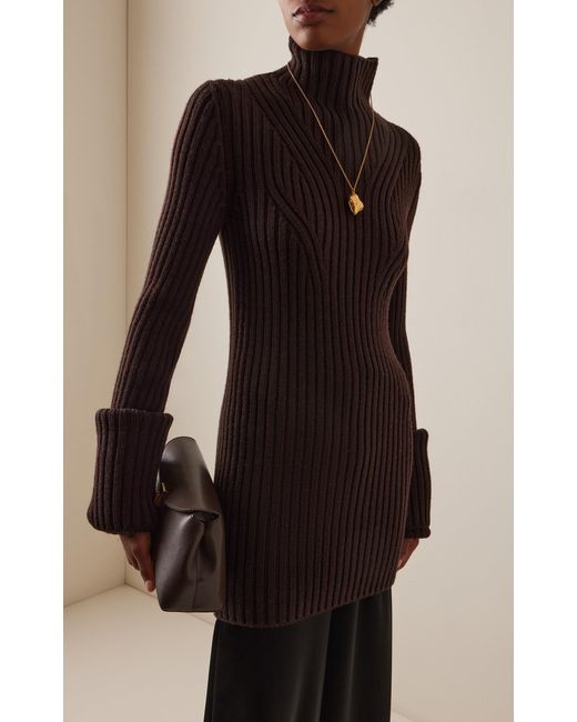 FFORME Brown Astrid Ribbed-Knit Wool Sweater