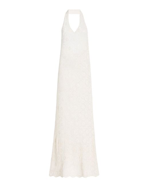 Nili Lotan White Eddie Crocheted Cotton Maxi Halter Dress