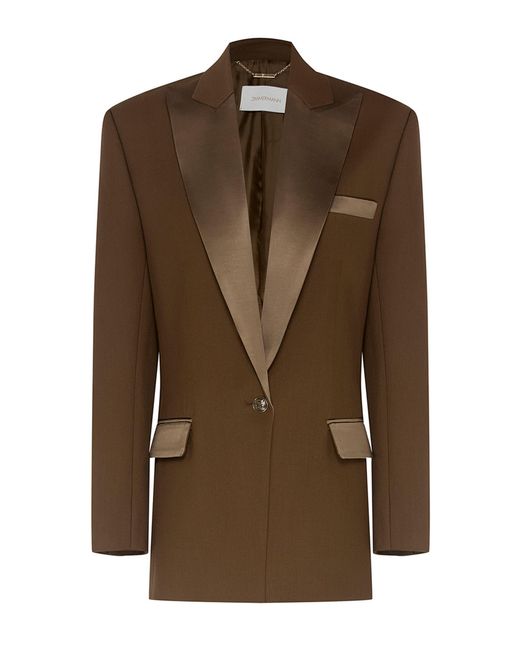 Zimmermann Brown Clash Wool-Blend Tuxedo Jacket