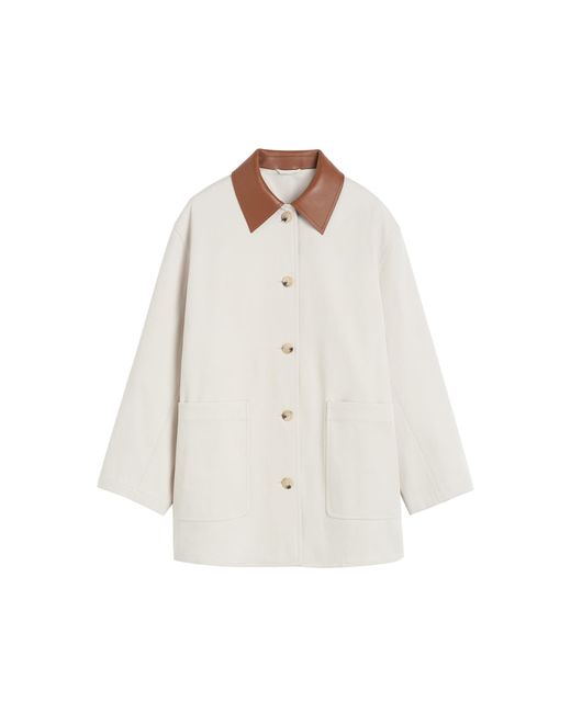 Totême  White Oversized Leather-trimmed Cotton Barn Jacket