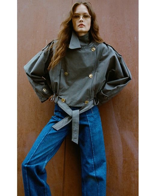 DARKPARK Penelope Shepherd-check Cotton Cropped Trench Coat
