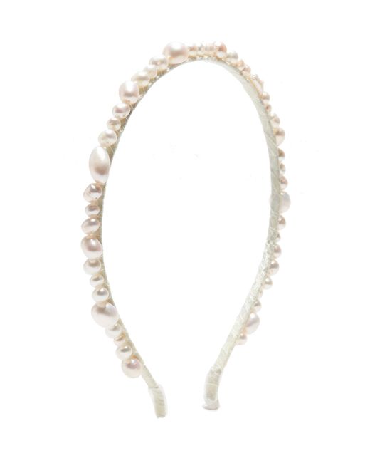Emm Kuo White Pearl-Embellished Satin Headband