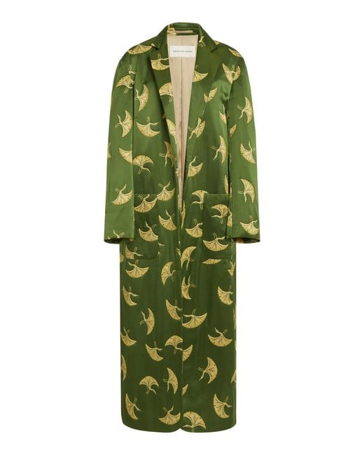 Dries Van Noten Green Rougies Oversized Embroidered Satin Coat