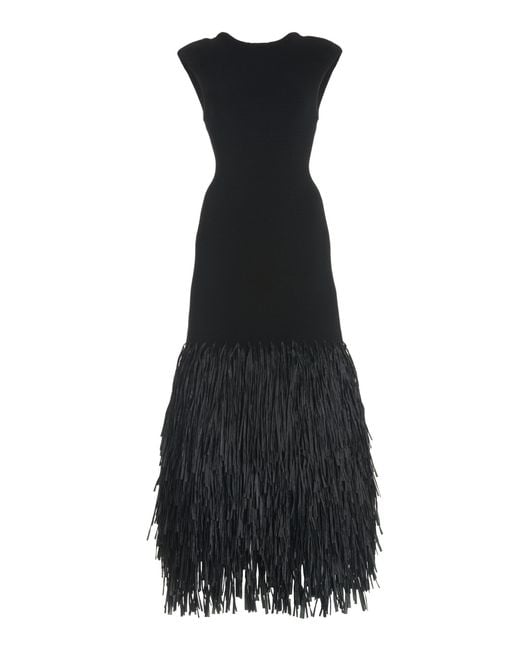 Aje. Black Exclusive Rushes Raffia-trimmed Knit Midi Dress
