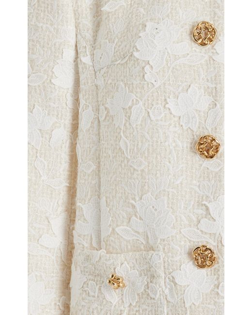 Oscar de la Renta White Gardenia-embroidered Tweed Jacket