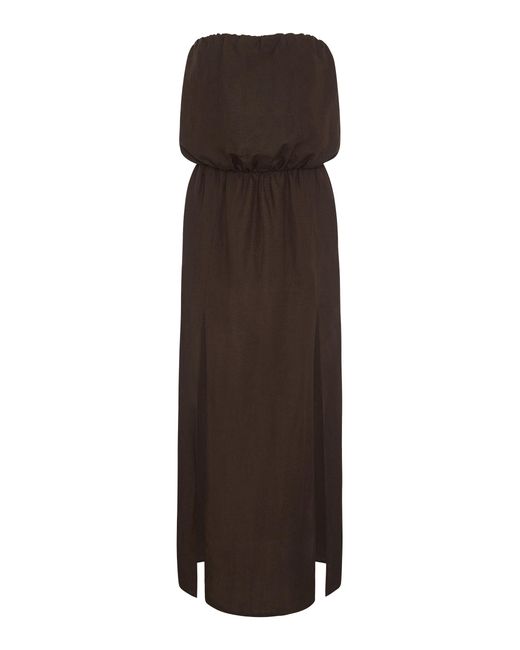 Onia Brown Air Linen High-Slit Maxi Dress