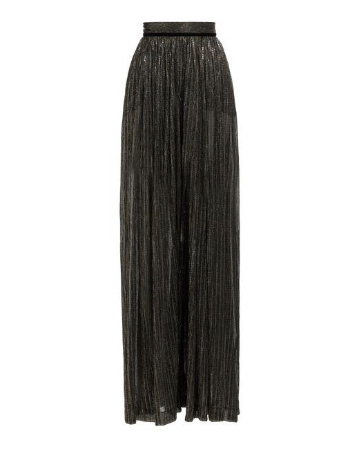 Elie Saab Black High-Rise Wide-Leg Pleated Lurex Pants