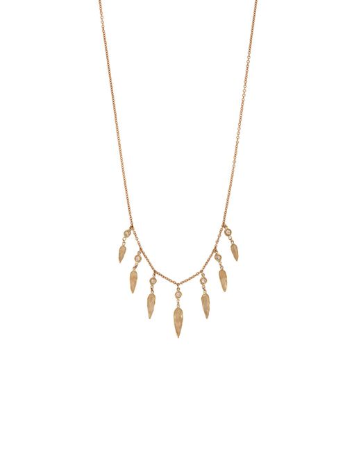 Jacquie Aiche Blue 14K 7 Dia Graduated Hammered Elongated Teardrop Shaker Necklace