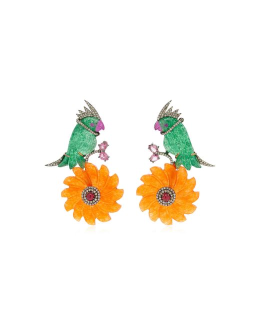 Amrapali Multicolor Morni 14k Yellow Gold And Silver Earrings