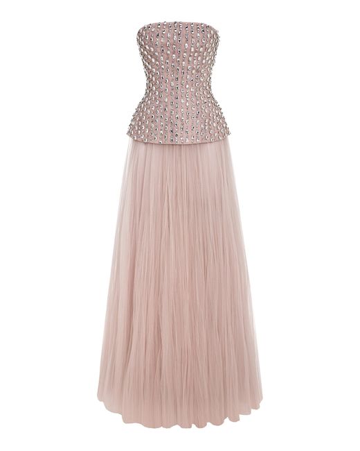 Marmar Halim Pink Crystal-Embellished Stone Laced Top