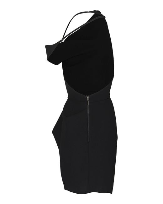 Maticevski Black Dossier One-shoulder Draped Crepe Mini Dress