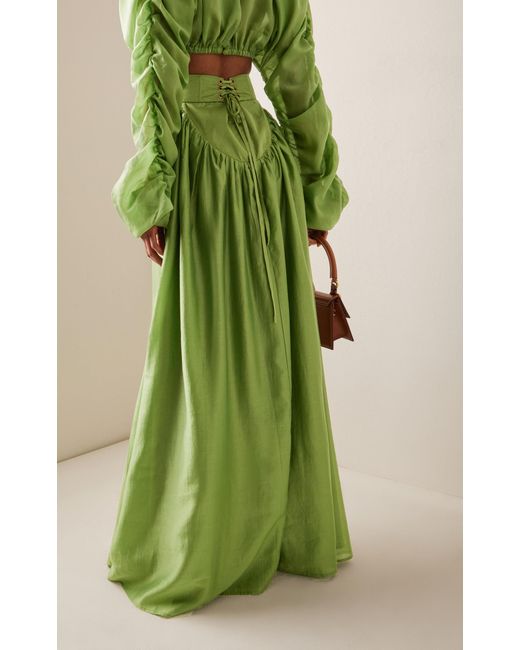 ANDREA IYAMAH Green Pado Corset-embellished Maxi Skirt
